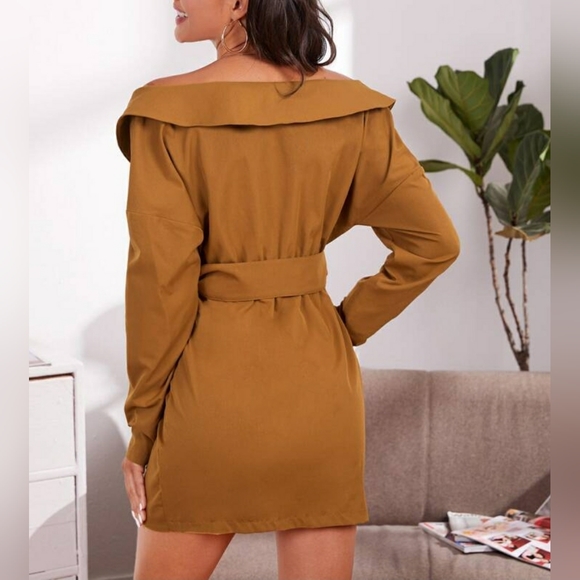 Belted Foldover Off-The-Shoulder Wrap Dress - Picture 2 of 5